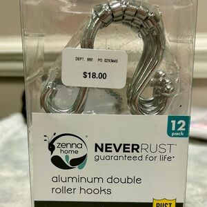 Zenna Home Aluminum Double Roller Shower Hooks New 12 Pack Never Rust